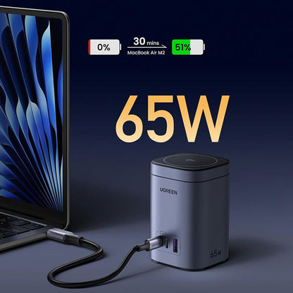 Statie de incarcare 4 in 1 UGREEN 65W 4-in-1 GaN Desktop Fast Charger X555, 2 x USB C, 1 X USB A,  Gri