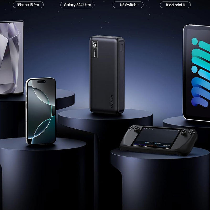 Baterie externa UGREEN 20.000mAh Two-way Fast Charging Power Bank PB312,  incarcare bidirectionala, Ecran LED, 3 porturi, Negru