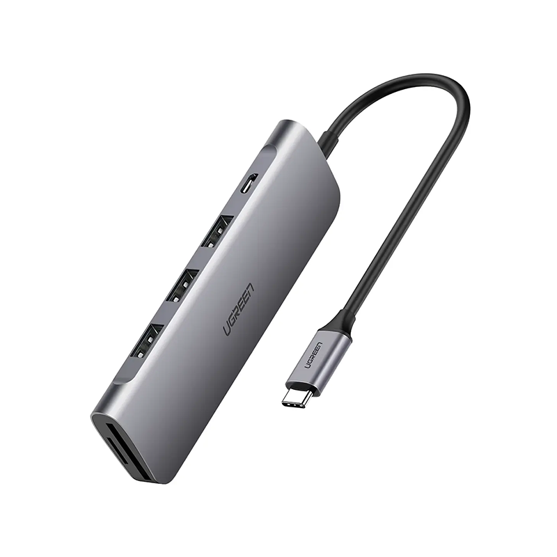 Adaptor multifunctional UGREEN 6-in-1 USB C CM195, 3 x USB 3.0, 1 x HDMI, 1 x SD, 1 x Micro SD, Gri