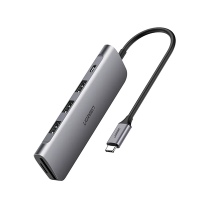 Adaptor multifunctional UGREEN 6-in-1 USB C CM195, 3 x USB 3.0, 1 x HDMI, 1 x SD, 1 x Micro SD, Gri