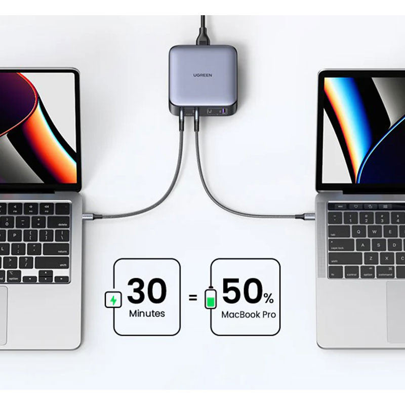 Incarcator rapid UGREEN Nexode 100W Desktop Charger EU CD328 + cablu USB-C, 3x USB-C, 1x USB-A, Gri
