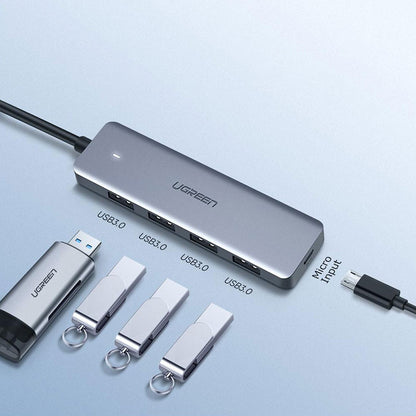 Adaptor multifunctional UGREEN 4-in-1 USB C CM219, 4 x USB 3.0 A, Gri