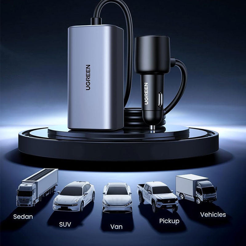 Incarcator auto UGREEN 150W 4-Port GaN Fast Car Charger EC706, 1 x USB A, 3 x USB C, Gri