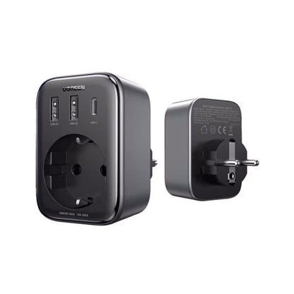 Adaptor UGREEN 30W Outlet Extender EU (2A1C) CD314, 2 x USB-A, 1 x USB-C, Negru