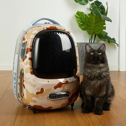 Rucsac cu hublou PETKIT Cat Travel Bag 2, Ventilare, Sistem iluminare, Desert Camo