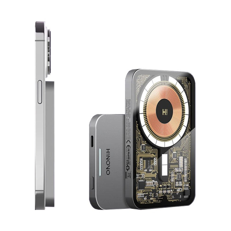 Baterie externa HINOVO MB1-5000X, 5000mAh, Cyberpunk Style, pentru iPhone, Incarcare Wireless, functie MagSafe