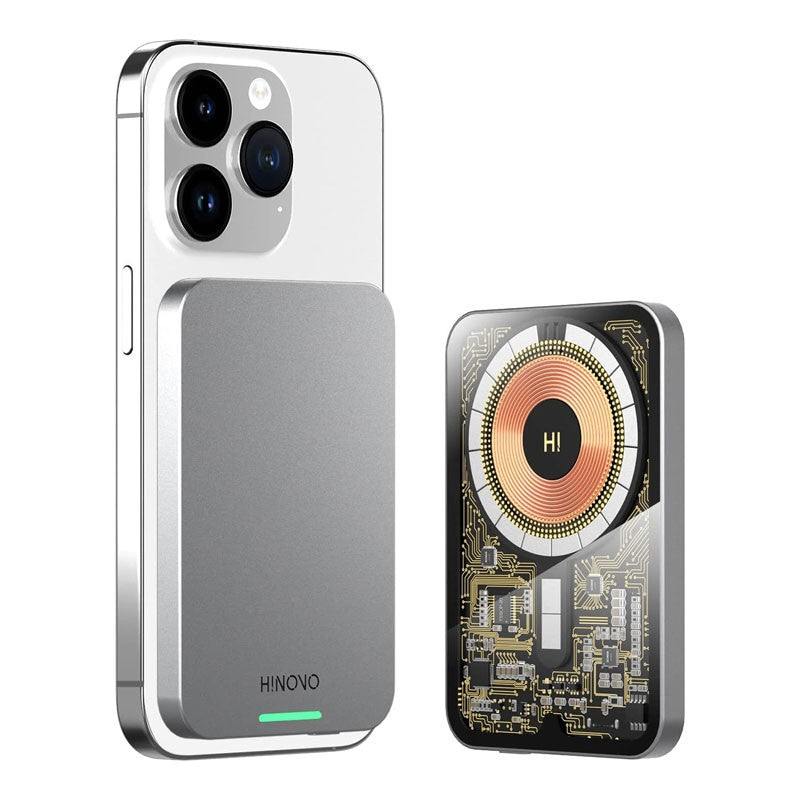 Baterie externa HINOVO MB1-5000X, 5000mAh, Cyberpunk Style, pentru iPhone, Incarcare Wireless, functie MagSafe