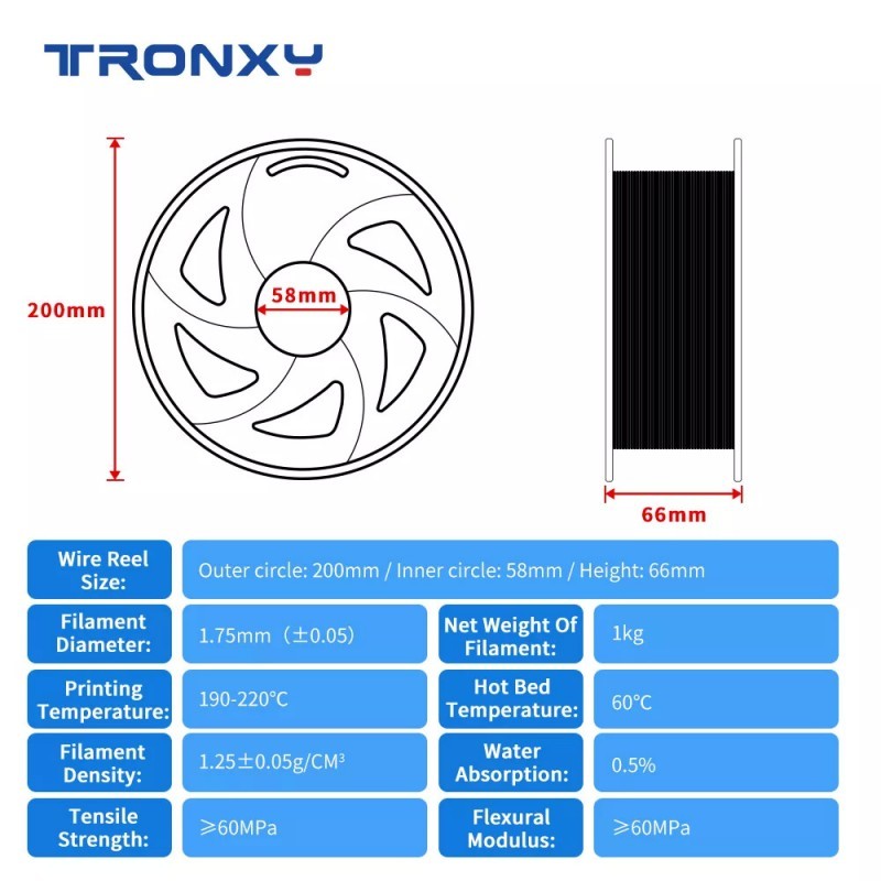 Filament Tronxy PLA Imprimanta 3D, 1.75 mm, 1 kg