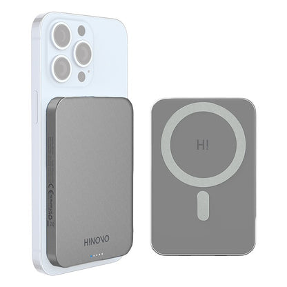 Resigilat - Baterie externa HINOVO MB1-5000 Magsafe Power Bank 5000mAh pentru iPhone, Incarcare Wireless, functie MagSafe, Atasare magnetica