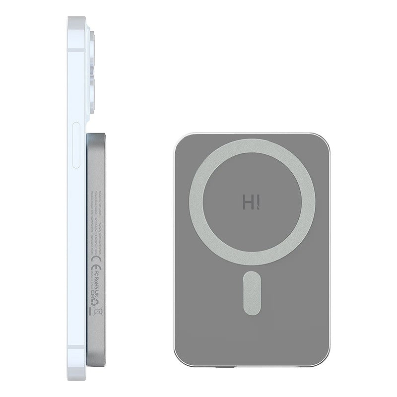 Resigilat - Baterie externa HINOVO MB1-5000 Magsafe Power Bank 5000mAh pentru iPhone, Incarcare Wireless, functie MagSafe, Atasare magnetica