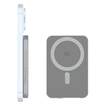 Resigilat - Baterie externa HINOVO MB1-5000 Magsafe Power Bank 5000mAh pentru iPhone, Incarcare Wireless, functie MagSafe, Atasare magnetica