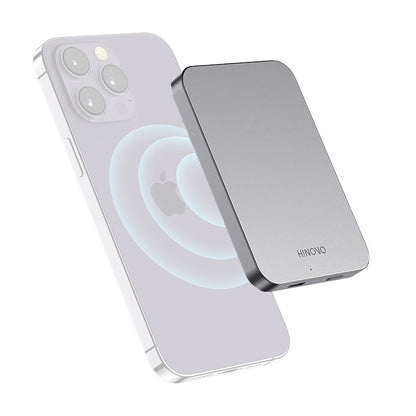 Resigilat - Baterie externa HINOVO MB1-5000 Magsafe Power Bank 5000mAh pentru iPhone, Incarcare Wireless, functie MagSafe, Atasare magnetica