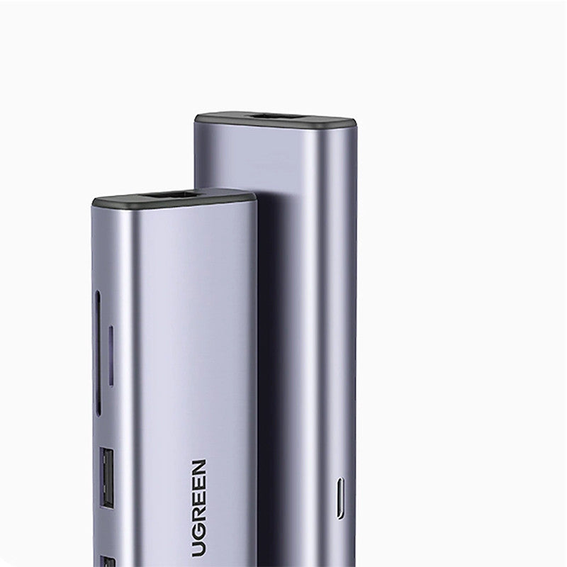 Adaptor multifunctional UGREEN USB C CM512, 2 x USB-A 3.0, 1 x USB-C, 1 x HDMI, 1 x RJ45, 1 x SD, 1 x microSD, Gri