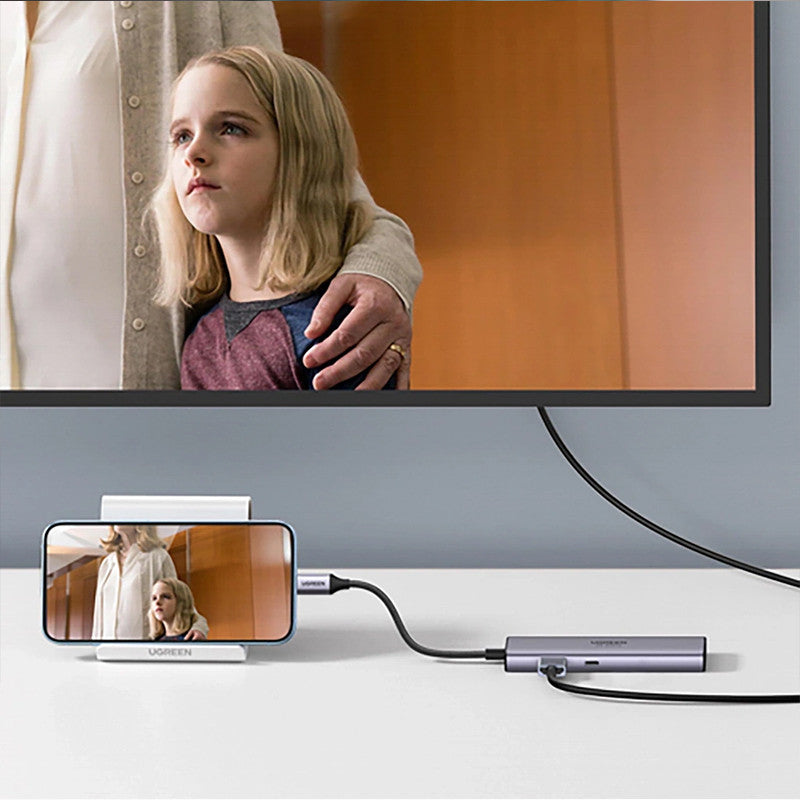 Adaptor multifunctional UGREEN USB C CM512, 2 x USB-A 3.0, 1 x USB-C, 1 x HDMI, 1 x RJ45, 1 x SD, 1 x microSD, Gri