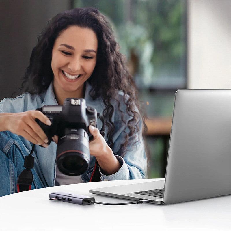 Adaptor multifunctional UGREEN USB C CM512, 2 x USB-A 3.0, 1 x USB-C, 1 x HDMI, 1 x RJ45, 1 x SD, 1 x microSD, Gri