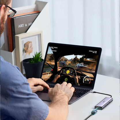 Adaptor multifunctional UGREEN USB C CM512, 2 x USB-A 3.0, 1 x USB-C, 1 x HDMI, 1 x RJ45, 1 x SD, 1 x microSD, Gri