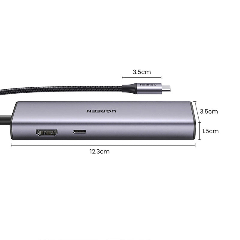 Adaptor multifunctional UGREEN USB C CM512, 2 x USB-A 3.0, 1 x USB-C, 1 x HDMI, 1 x RJ45, 1 x SD, 1 x microSD, Gri