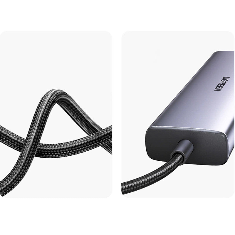 Adaptor multifunctional UGREEN USB C CM512, 2 x USB-A 3.0, 1 x USB-C, 1 x HDMI, 1 x RJ45, 1 x SD, 1 x microSD, Gri