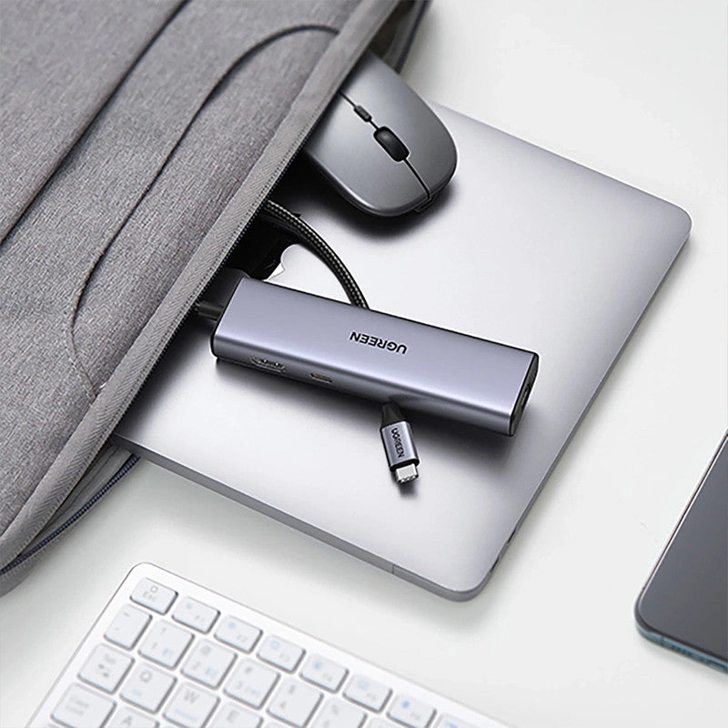 Adaptor multifunctional UGREEN USB C CM512, 2 x USB-A 3.0, 1 x USB-C, 1 x HDMI, 1 x RJ45, 1 x SD, 1 x microSD, Gri