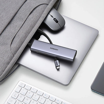 Adaptor multifunctional UGREEN USB C CM512, 2 x USB-A 3.0, 1 x USB-C, 1 x HDMI, 1 x RJ45, 1 x SD, 1 x microSD, Gri