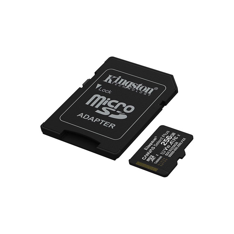 Card memorie KINGSTON 256GB Canvas Select Plus, SD adaptor, MicroSDTM HC UHS-I, Clasa 10, V10, UHS-I U1, performanta Android A1