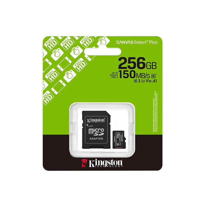 Card memorie KINGSTON 256GB Canvas Select Plus, SD adaptor, MicroSDTM HC UHS-I, Clasa 10, V10, UHS-I U1, performanta Android A1