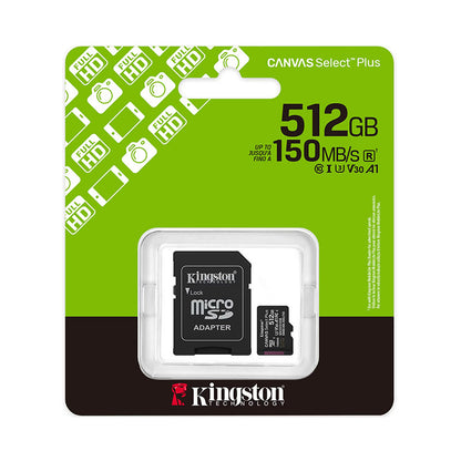 Card memorie KINGSTON 512GB Canvas Select Plus, SD adaptor, MicroSDTM HC UHS-I, Clasa 10, V30, UHS-I U3, performanta Android A1