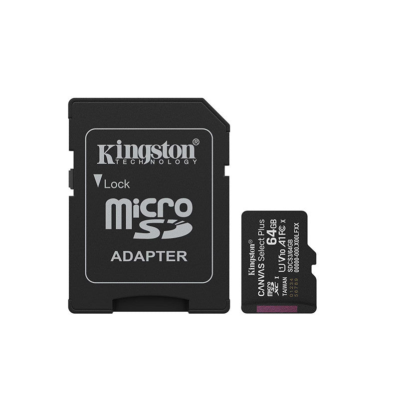 Card memorie KINGSTON 64GB Canvas Select Plus cu SD adaptor, MicroSDTM HC UHS-I, Clasa 10, V10, UHS-I U1, performanta Android A1