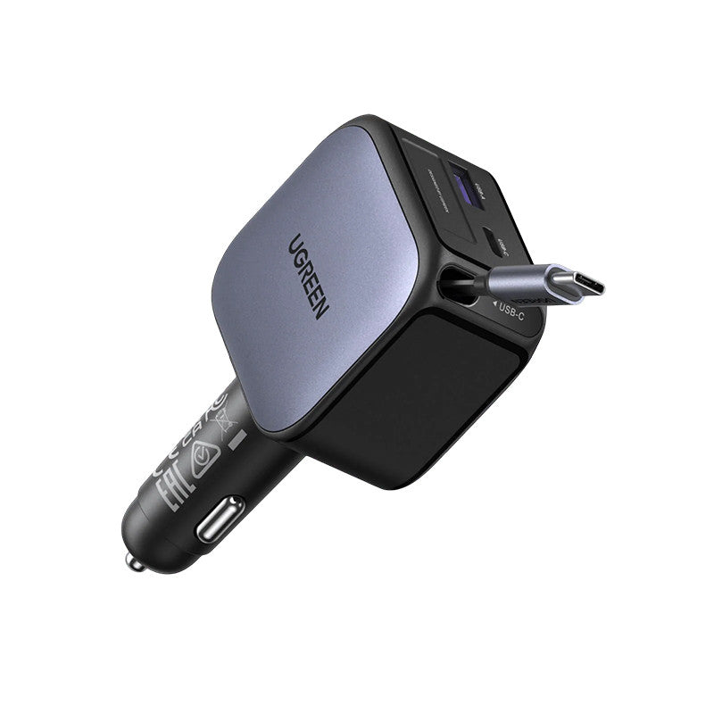 Incarcator auto rapid cu cablu retractabil UGREEN 60W Fast Car Charger EC602 USB-C/A