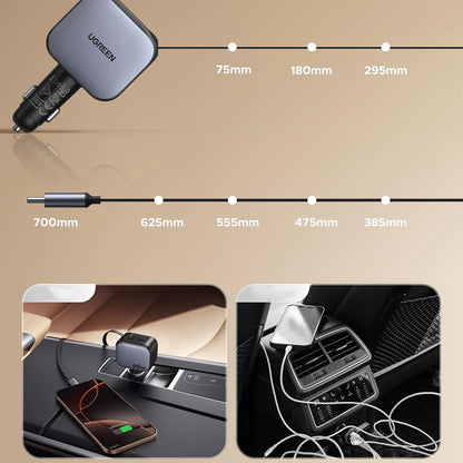 Incarcator auto rapid cu cablu retractabil UGREEN 60W Fast Car Charger EC602 USB-C/A