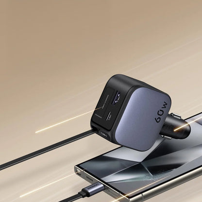 Incarcator auto rapid cu cablu retractabil UGREEN 60W Fast Car Charger EC602 USB-C/A