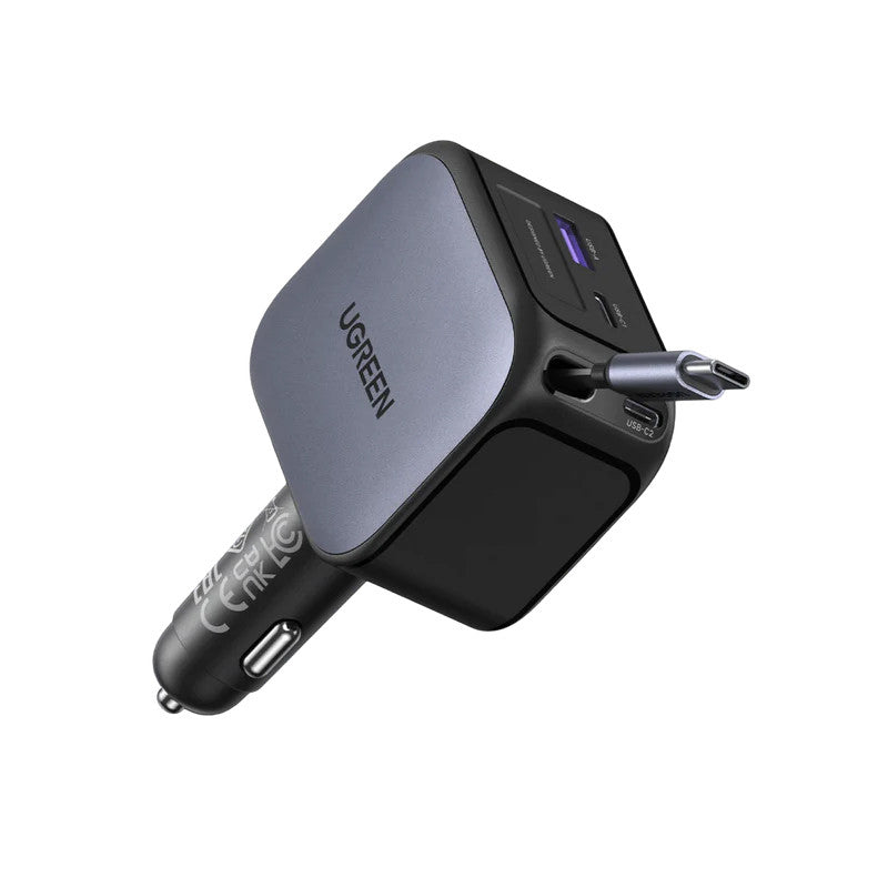 Incarcator auto rapid cu cablu retractabil UGREEN 145W Fast Car Charger EC604 USB-C/A