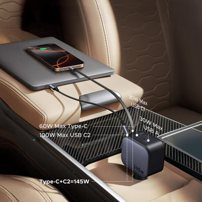 Incarcator auto rapid cu cablu retractabil UGREEN 145W Fast Car Charger EC604 USB-C/A