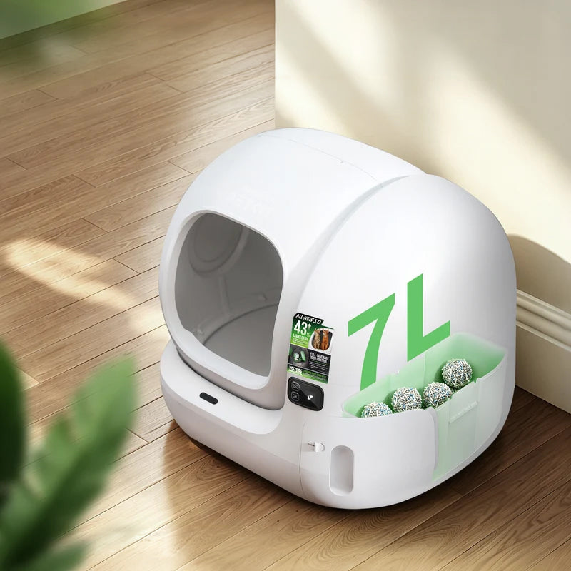 Litiera smart cu autocuratare PETKIT Purobot Max 3 pentru pisici, Functie autocuratare, Capacitate 7L, Afisaj Led, Bluetooth, WiFi, Alb