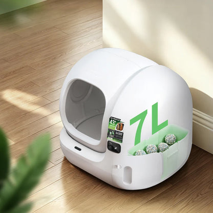 Litiera smart cu autocuratare PETKIT Purobot Max 3 pentru pisici, Functie autocuratare, Capacitate 7L, Afisaj Led, Bluetooth, WiFi, Alb
