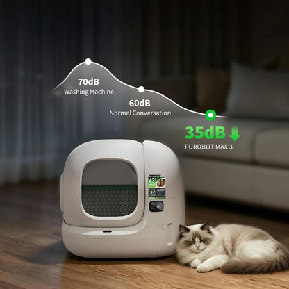 Litiera smart cu autocuratare PETKIT Purobot Max 3 pentru pisici, Functie autocuratare, Capacitate 7L, Afisaj Led, Bluetooth, WiFi, Alb